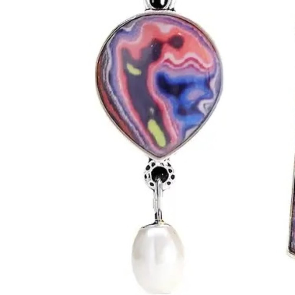 Asymmetrical Multi-Color  Faux Pearls Pendant Drop Earrings - NEW - Picture 3 of 4